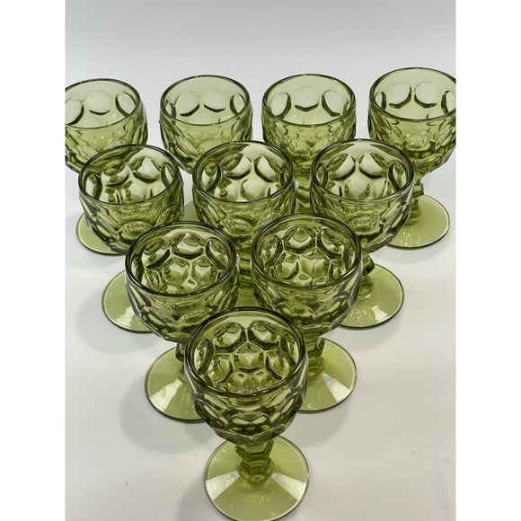 Imperial Glass Provincial Green Thumbprint Small GobletsSet of 10 3oz4.5